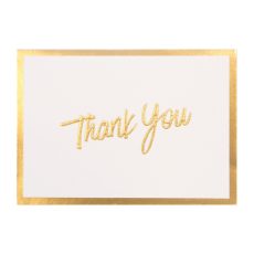 Gift card with thank you in gold writing and a gold border