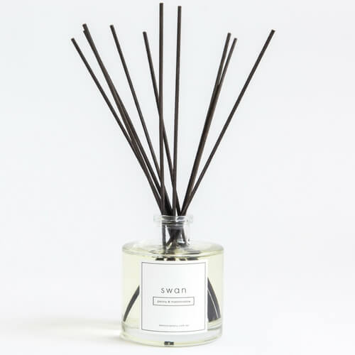 Swan reed scent diffuser with peony and marshmallow scent.