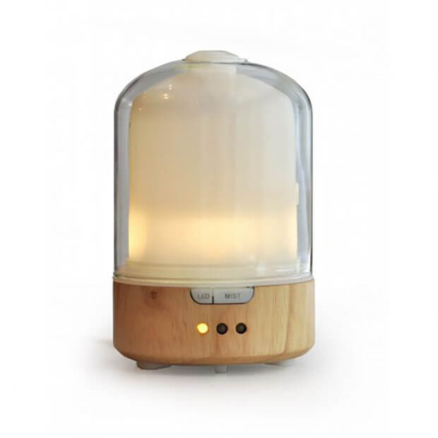 Glass dome ultrasonic aromatherapy diffuser with light bamboo base