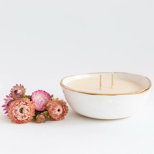 White Handmade Bowl with Gold Edge
