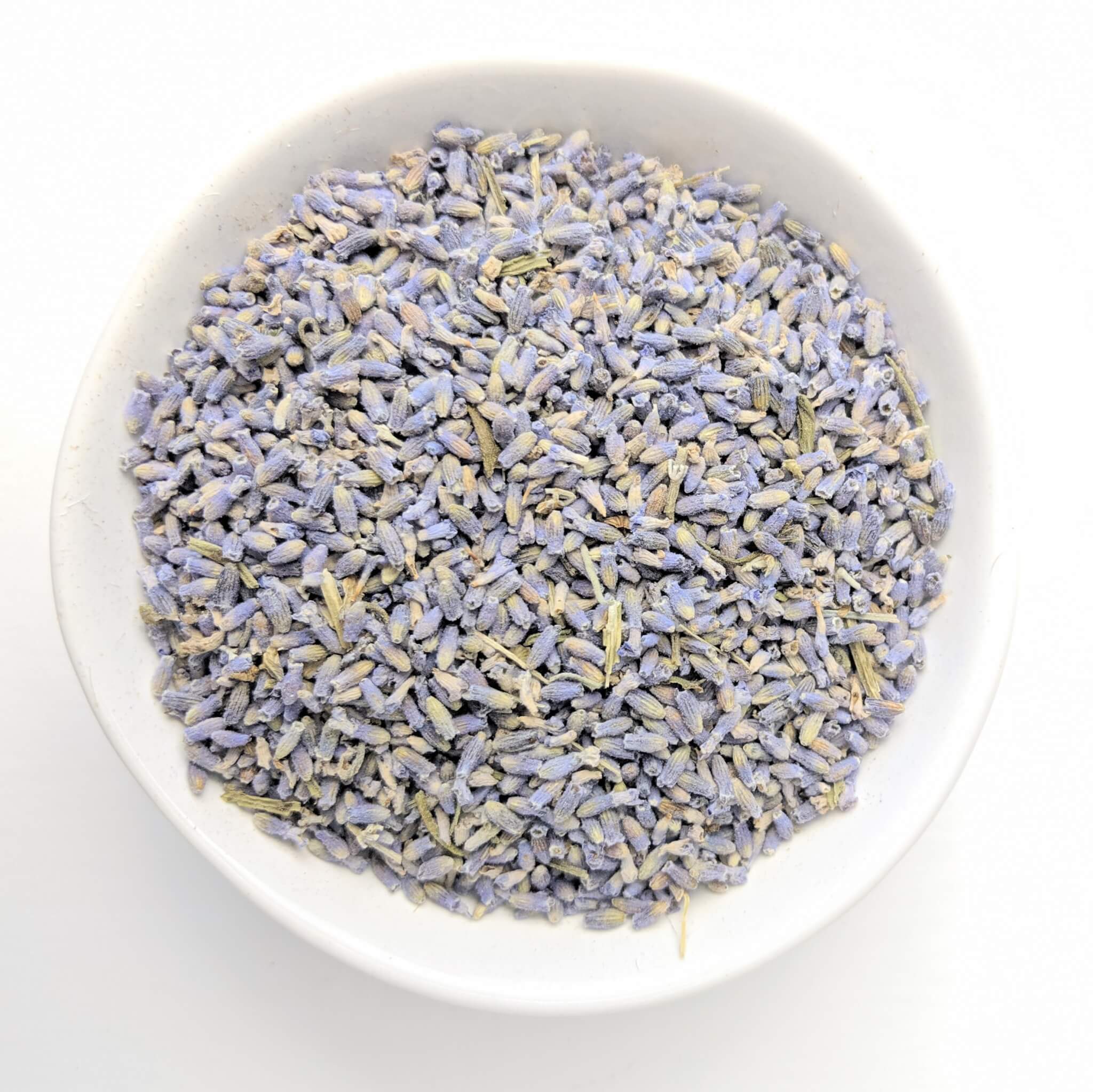 Organic Lavender Flowers in a White Bowl Top View