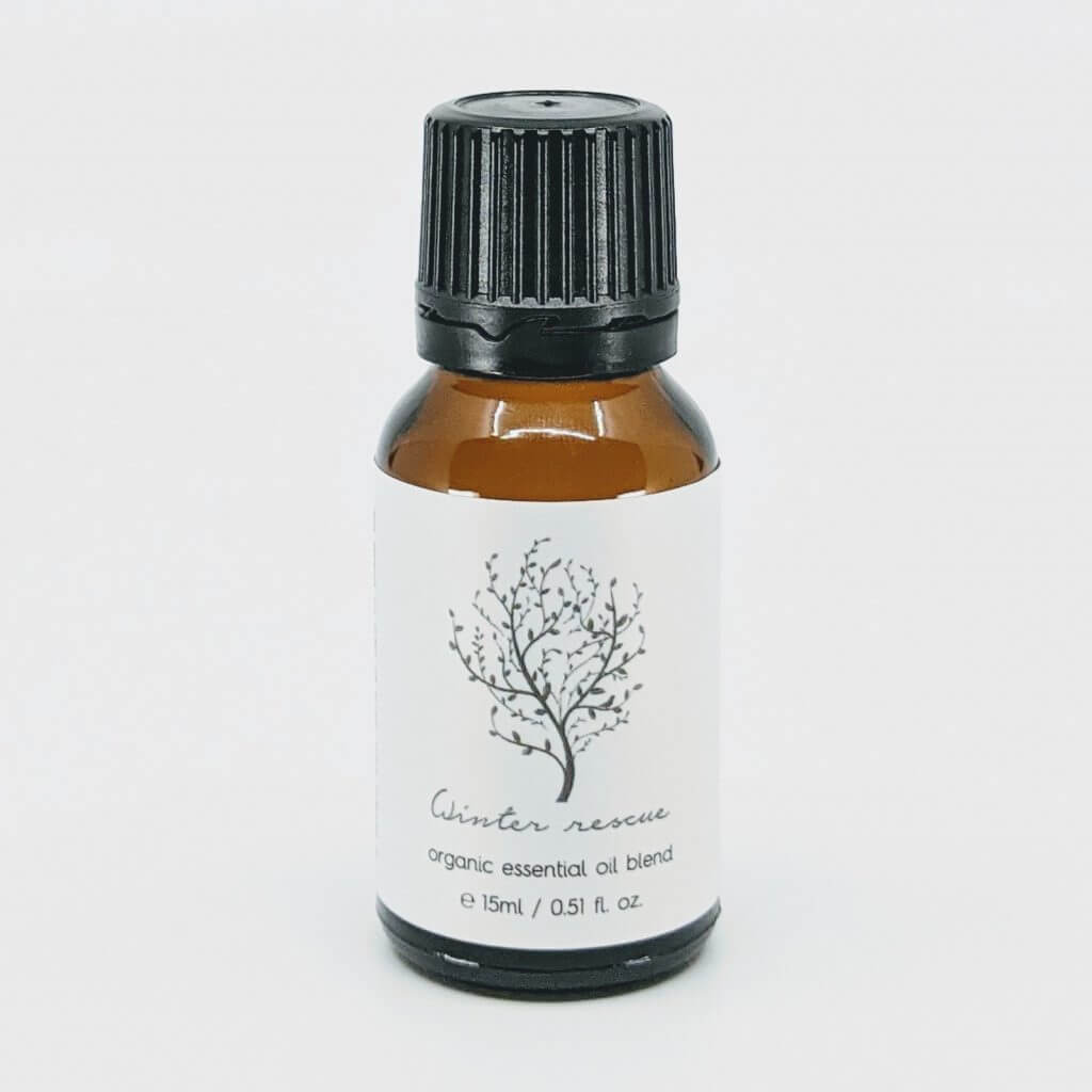 Winter Rescue Organic Essential Oil Blend 15ml Amber Bottle with Black Cap